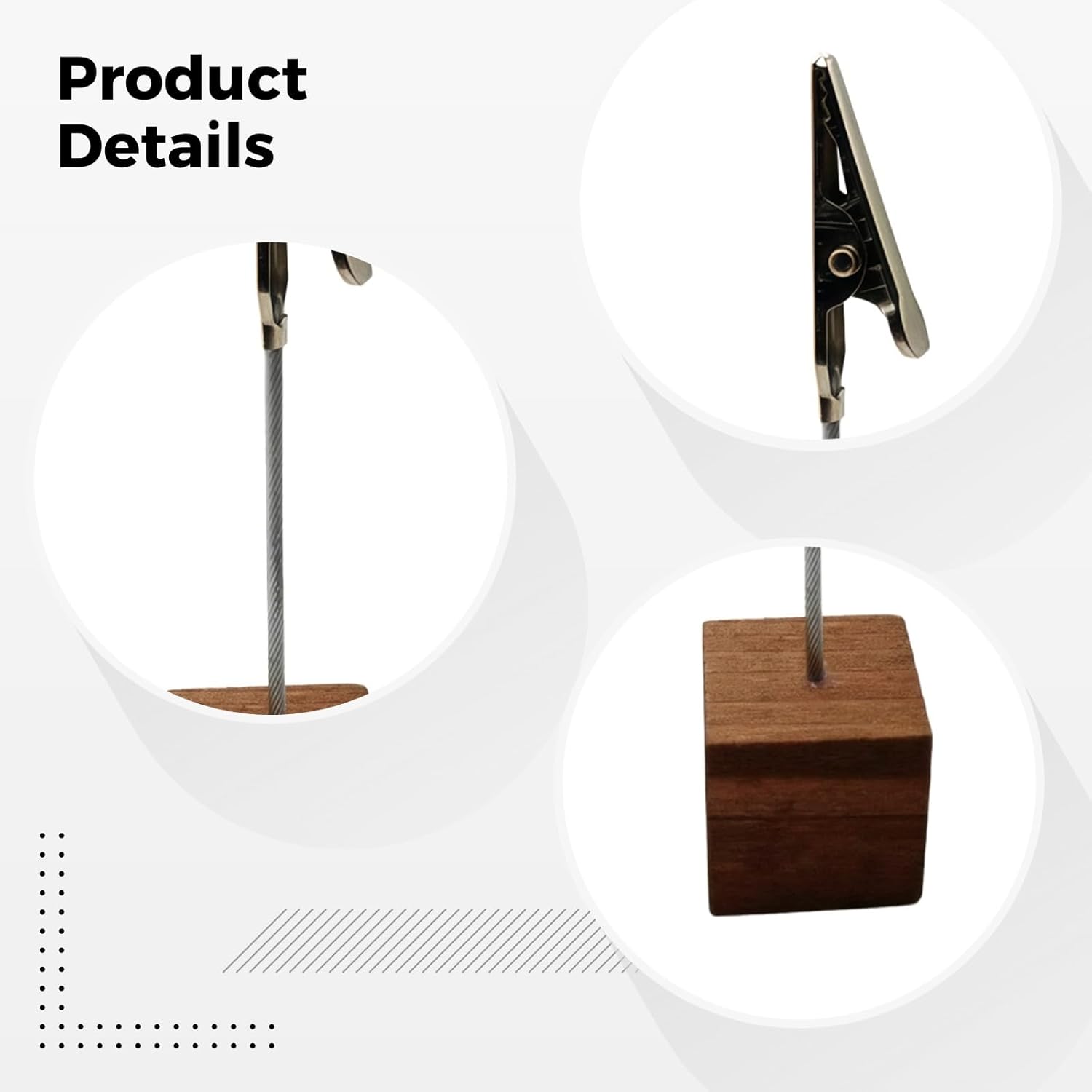 40 Pcs Photo Holders, Retro Coffee Wood Clips, Square Base for Memo, Place Card Stand, Home Office Decor