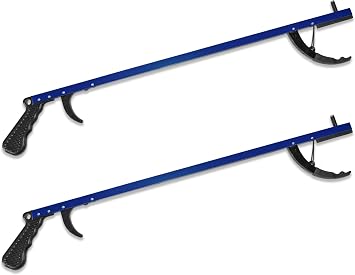 Rehabilitation Advantage 26" Reacher Grabber Tool Set of 2, Blue | 26" Aluminum Reacher Set with 3" Jaw, Magnetic Tip, Ergonomic Grip, Lightweight, Rust-Proof, Blue, 2-Pack.