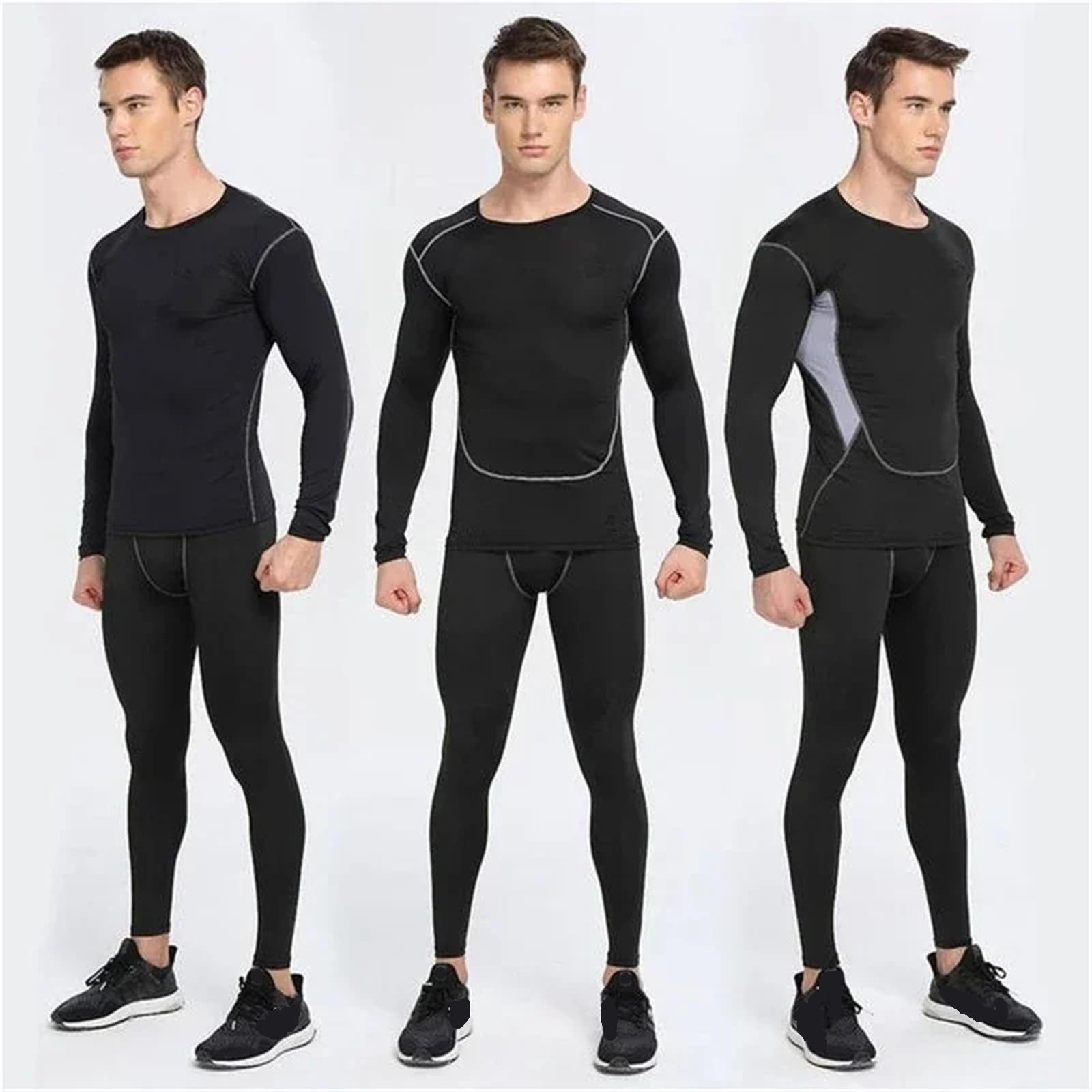 Conjuntos Térmicos Para Hombre Conjuntos de Fitness for gimnasio de felpa cálidos for hombre, conjuntos deportivos elásticos for correr, camisetas térmicas ajustadas for ejercicio, mallas largas con c