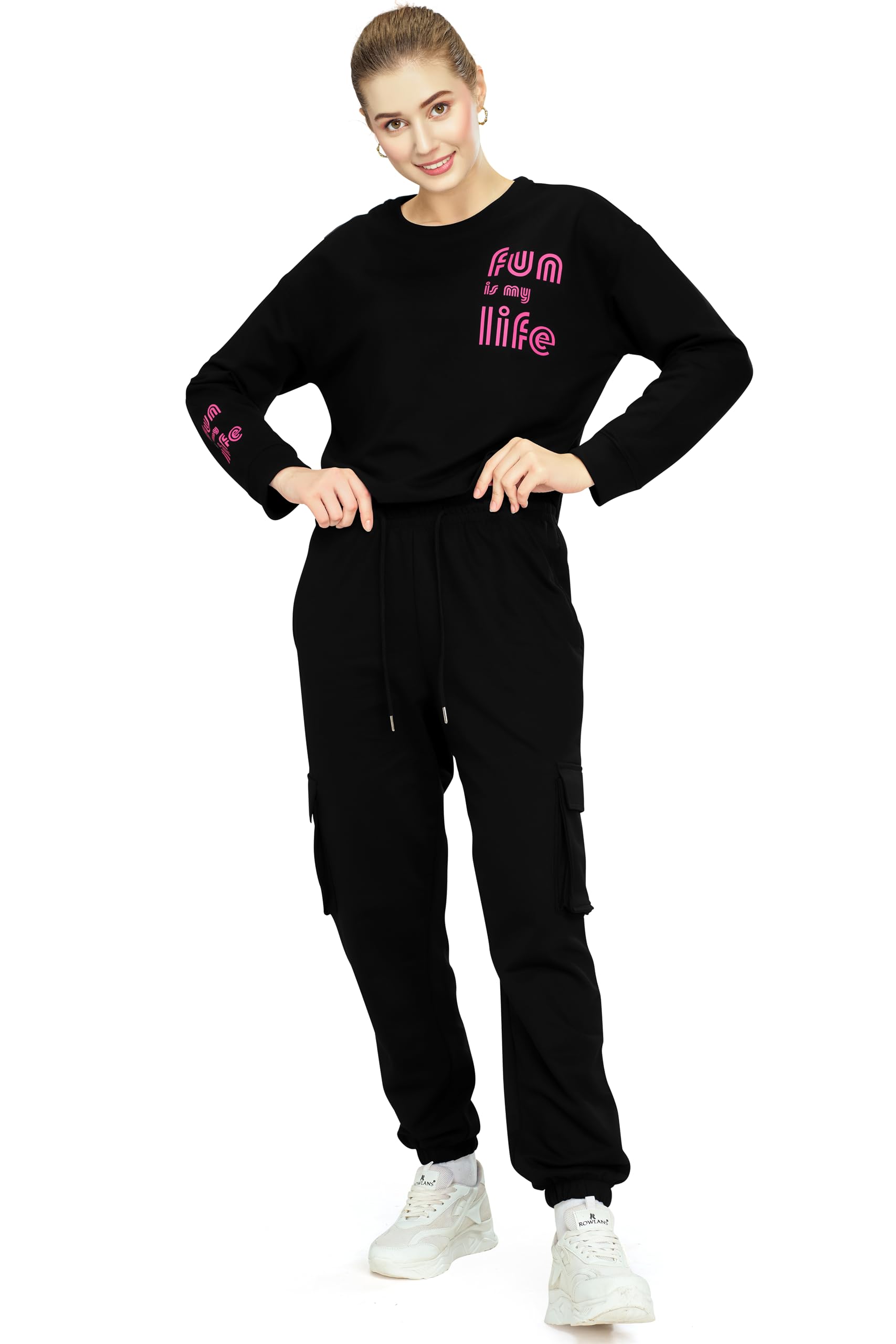 Women's Cotton Track Suit Typography Printed Crop Top Co-ords Set 5817-image-6