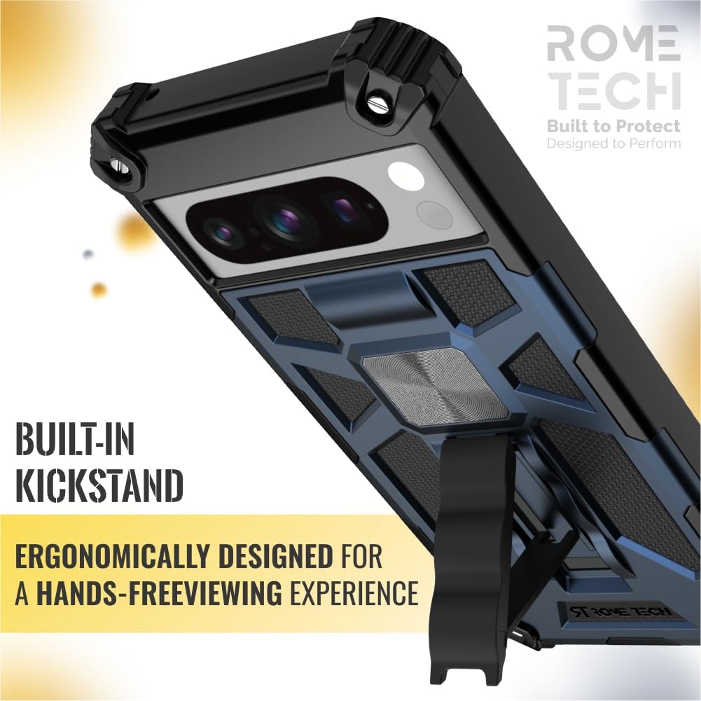 Designed for Google Pixel 8 Pro Phone case with Kickstand - Metal Plate, Military Grade - Pixel 8 Pro Protective Case - Blue