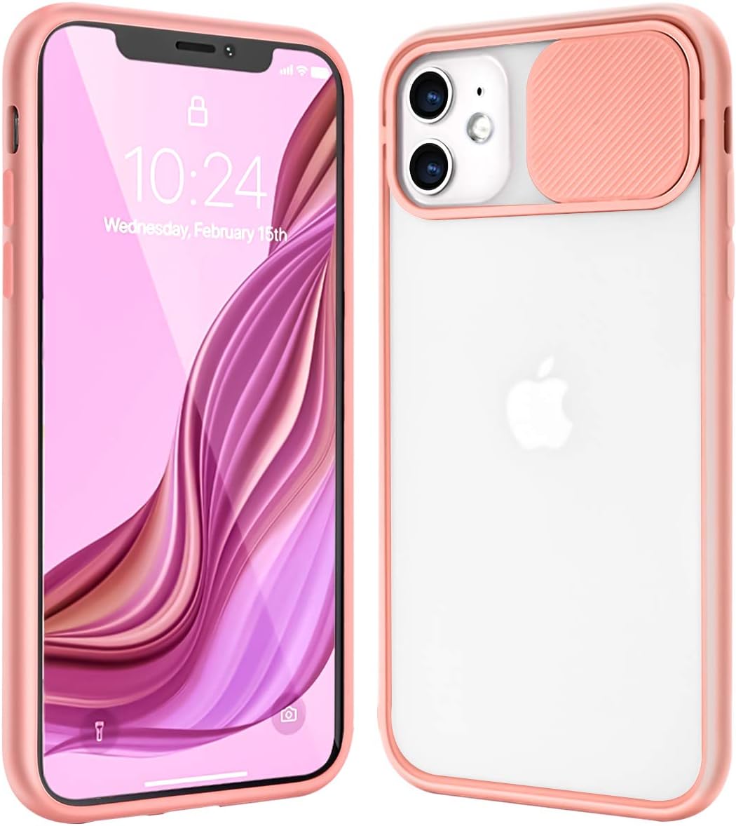 Ownest Compatible with iPhone 11 Case,with Slide Camera Cover Protection Design Frosted Case,Slim and Lightweight Anti-Yellow Case for iPhone 11-Pink