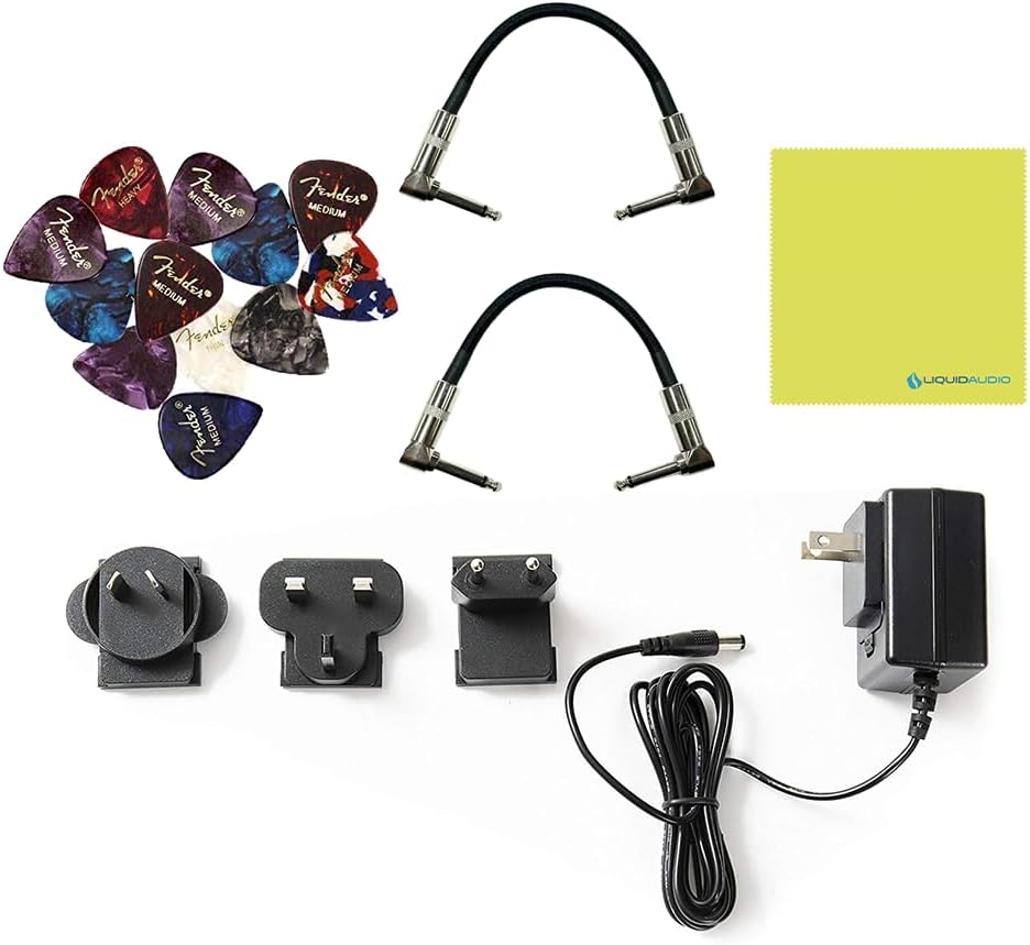 Tech 21 SansAmp dUg Pinnick DP-3X Signature Pedal Bundle w/ 2x Strukture S6P48 Woven Right Angle Patch Cables, 12x Fender Picks and Liquid Audio Polishing Cloth