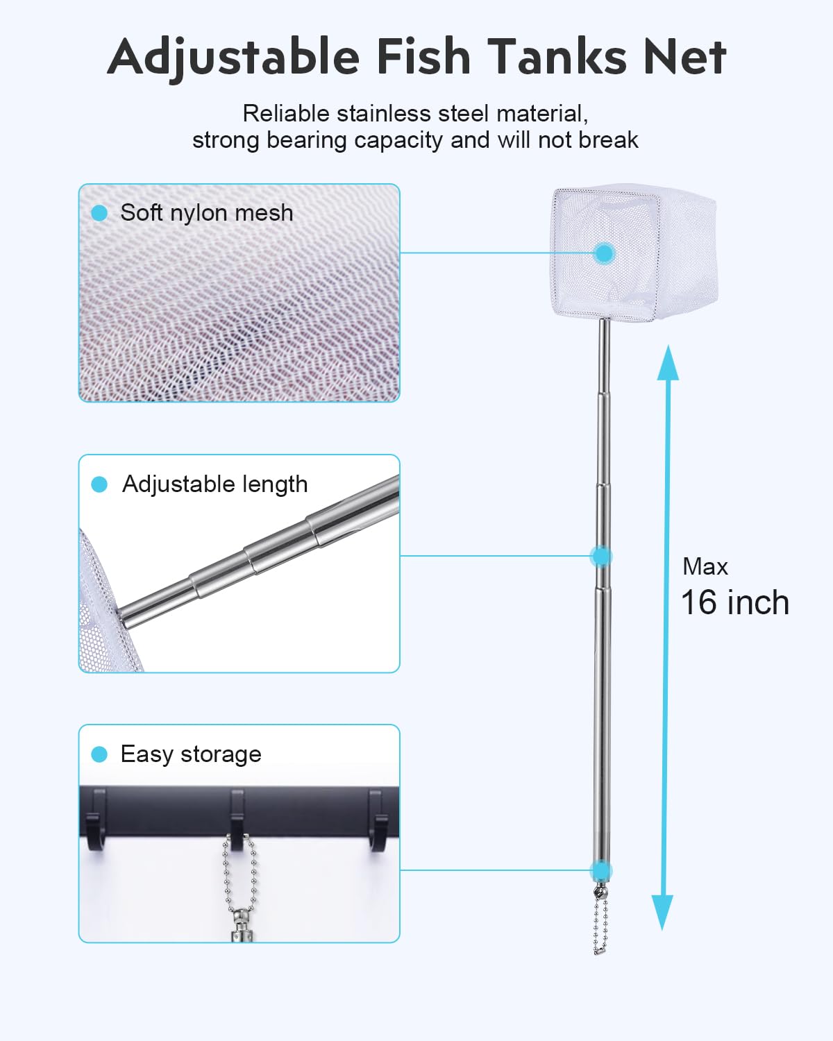 URUQ Kit de limpieza para peceras: raspador de algas para acuarios, herramientas limpiadoras de vidrio con asa, juego de accesorios de limpieza 7 en 1 para peceras Betta, incluye red de pesca, cepillo