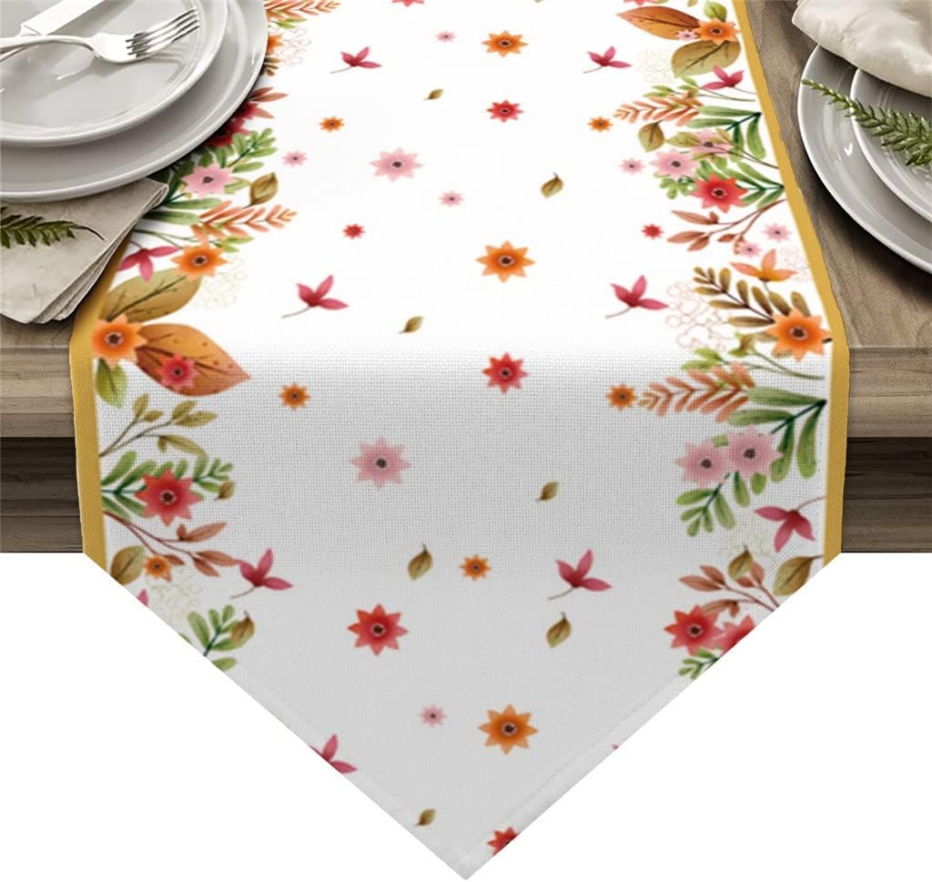 Autumn Leaves Watercolor Table Runner for Wedding Banquet Home Festival Party Dinning Table Decoration Table Runner(41x183cm)