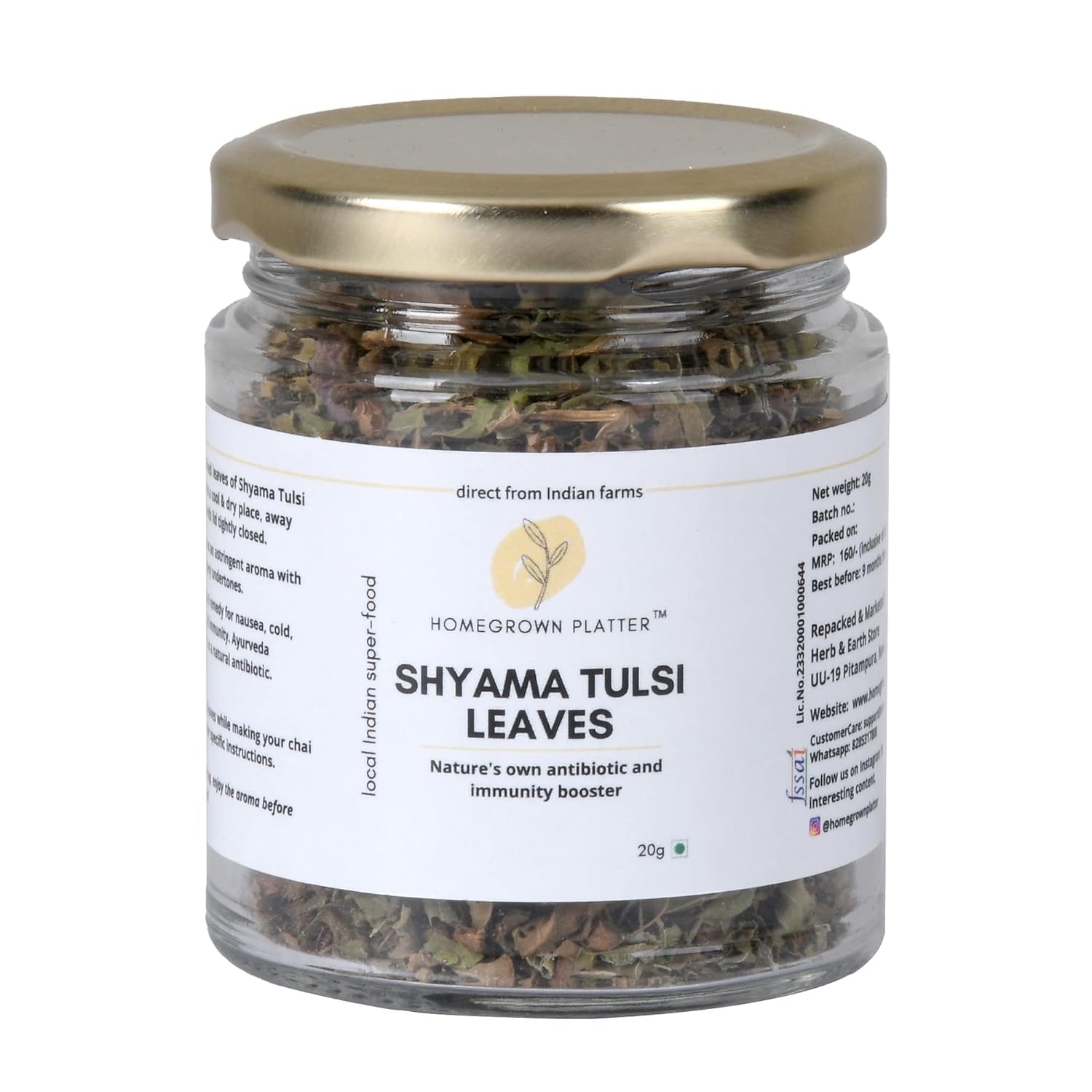 Homegrown Platter Shyama Tulsi Leaves for Tea | Chai Masala | Herbal Tea | Antioxidant Rich Natural Sun Dried | Queen of Herbs | Granules For Tea, Smoothie | Herbal Green Tea - 20 grams (B0CP5PRVFC) Amazon Price History, Amazon Price Tracker