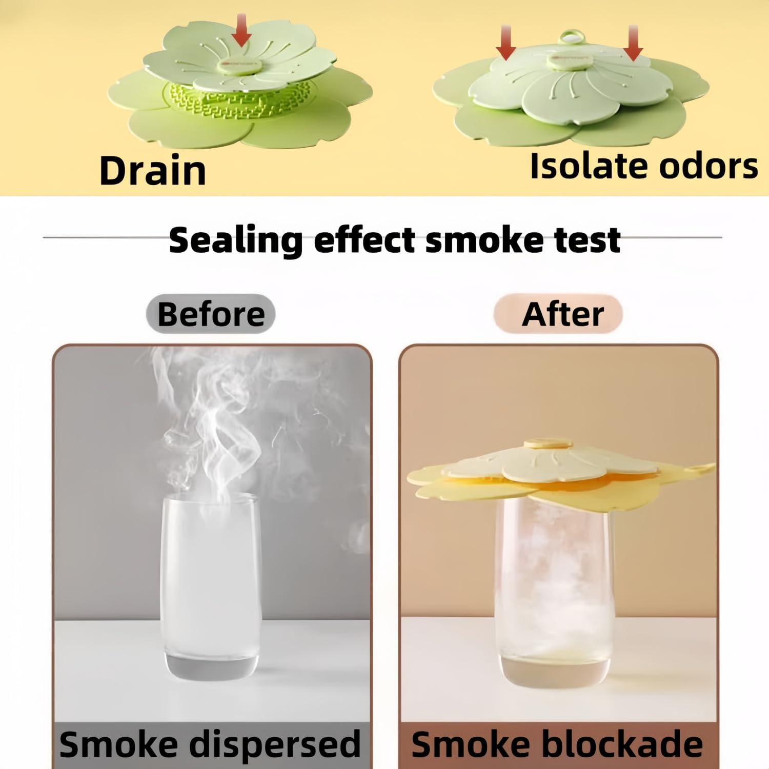 Silicone Bathtub Drain Cover/Strainer - Dual Use Tub Stopper & Floor Drain Protector - Purple Flower Shape Hair Catcher (Green): Yellow