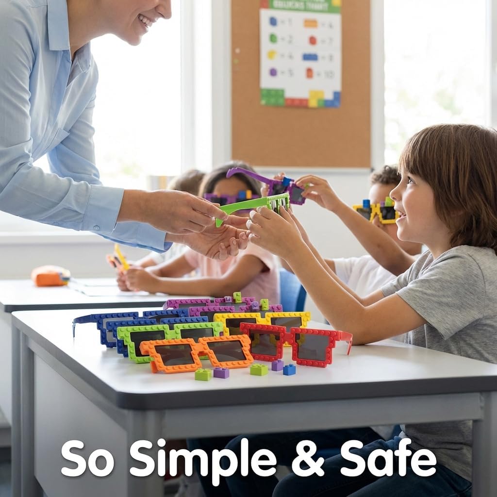 Bedwina Building Blocks Glasses - Block Mania Building Block Glasses with Extra Bricks for Carnival Supplies
