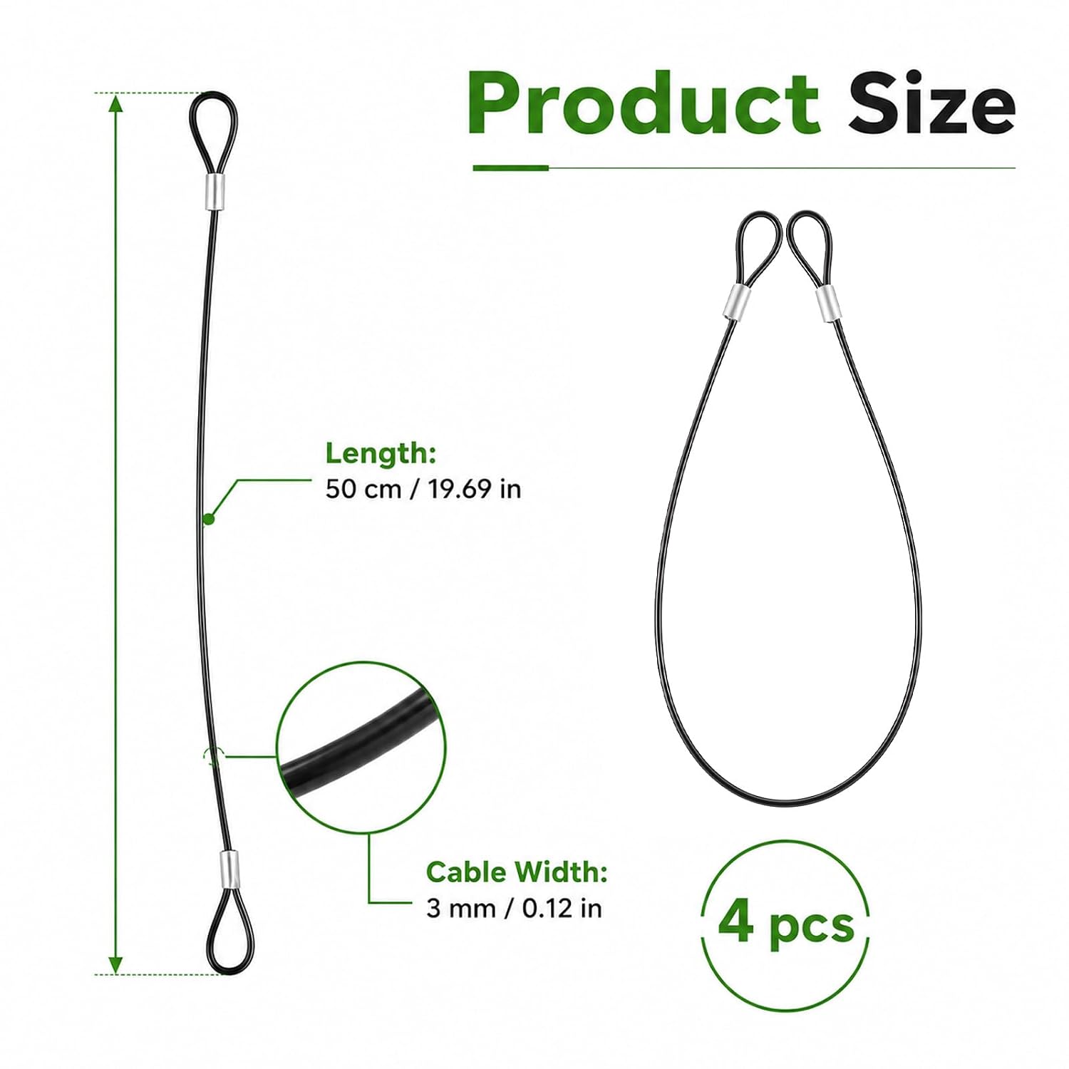 Security Cable with Loops 4PCS Metal Cable 20" Stainless Steel Vinyl Coated