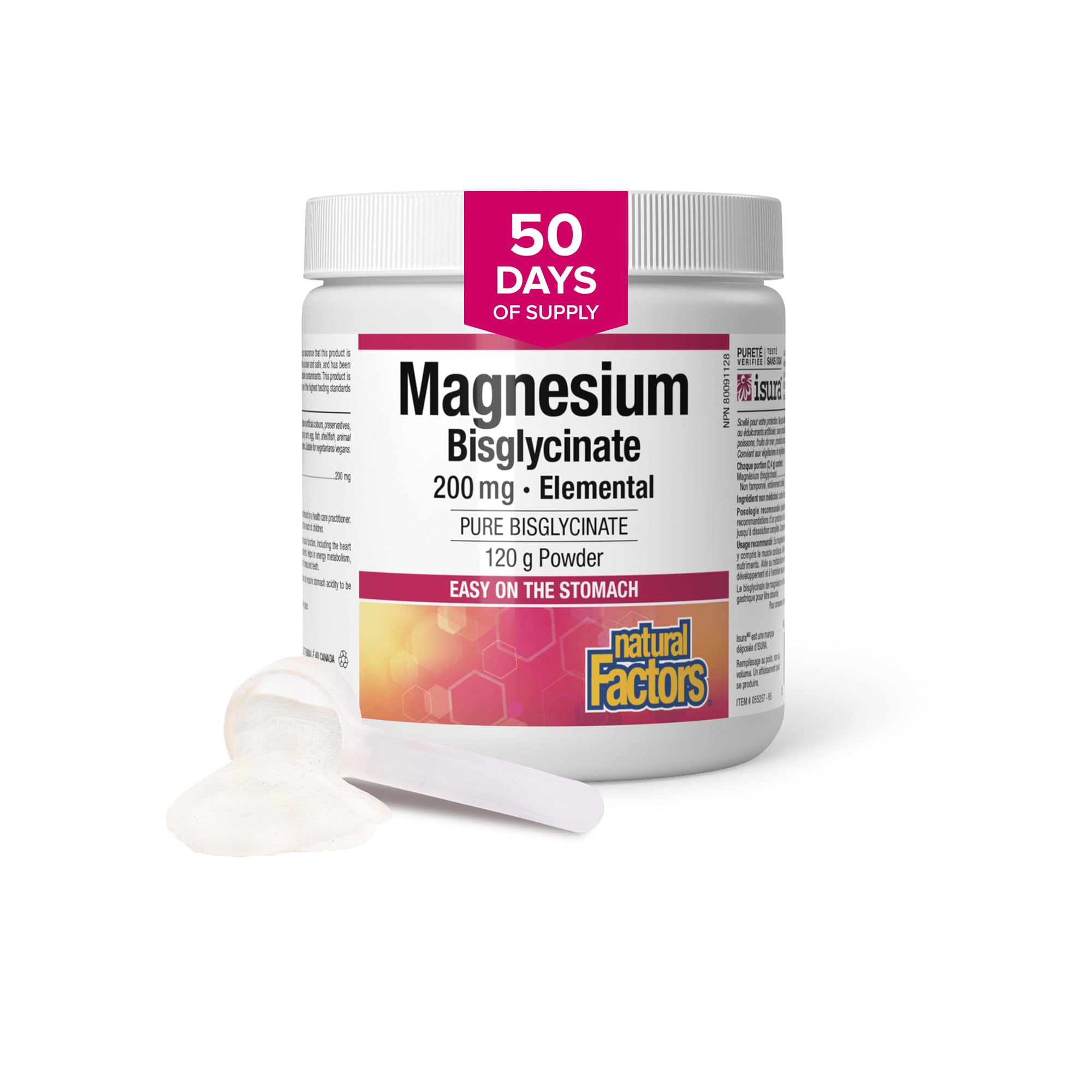 Natural Factors Magnesium Bisglycinate 200 mg Powder, 120 g