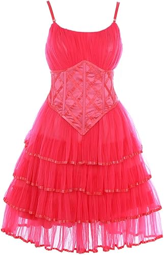Fortunehouse - Disfraz de Glinda The Good Witch para mujer, vestido con tirantes de tul y encaje rosa