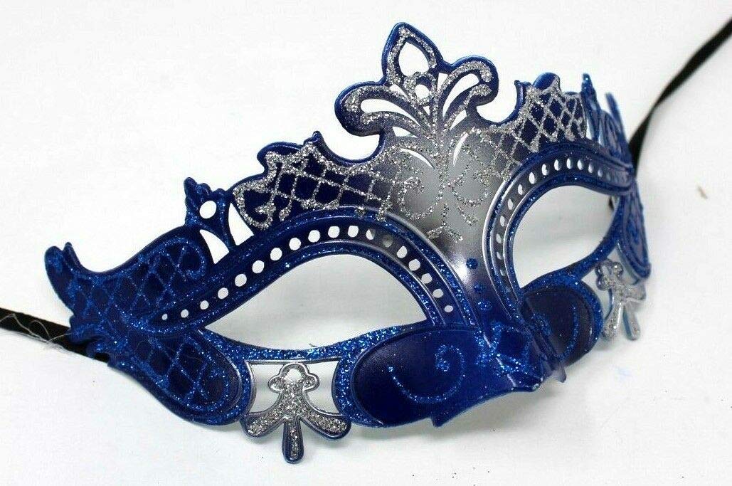 LADIES SPARKLING BLUE AND SILVER RIALTO VENETIAN MASQUERADE CARNIVAL PARTY EYE MASK