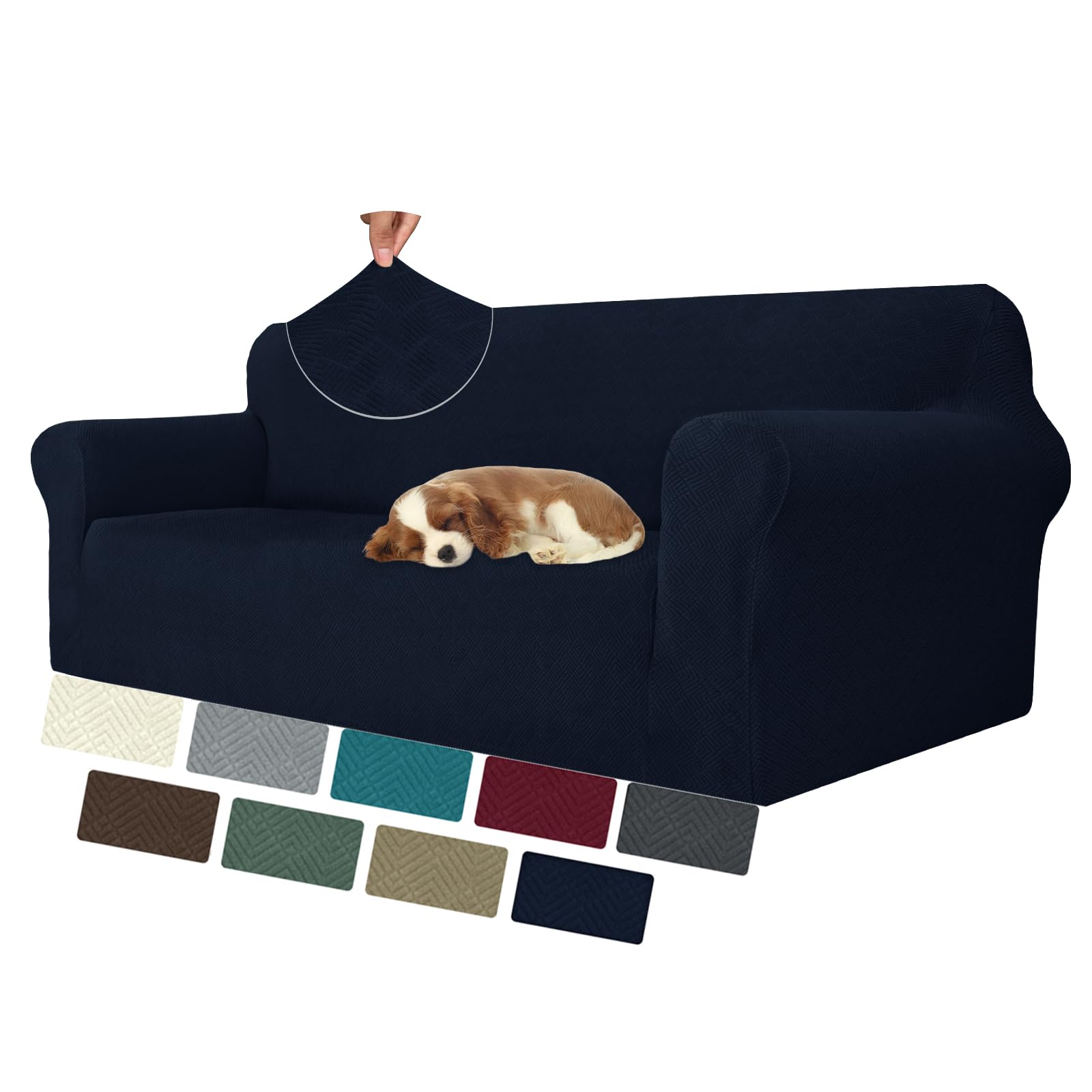 MAXIJIN Elastic 3 Seater Sofa Covers (71"-91", Universal Couch Cover With Armrests, Modern Stretch Cat Anti-Scratch Covers, Washable Non-Slip Slipcovers (Navy Blue, 3 Seater) — image 1