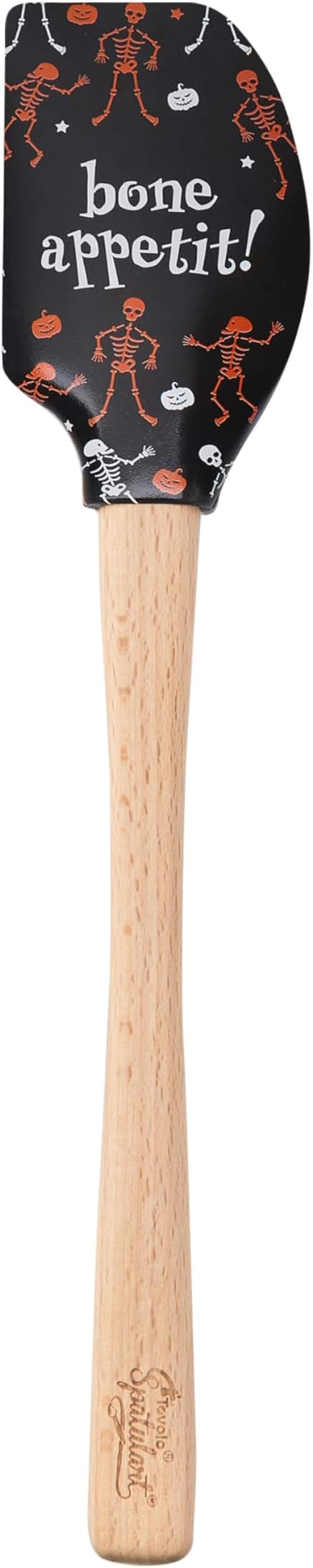 Bone Appetit Halloween Spatula with Wood Handle BPA Free Heat Resistant Silicone Spatula for Halloween Baking Mixing Cooking Meal Prep, Spooky Kitchen Accessories Spatulas with Designs