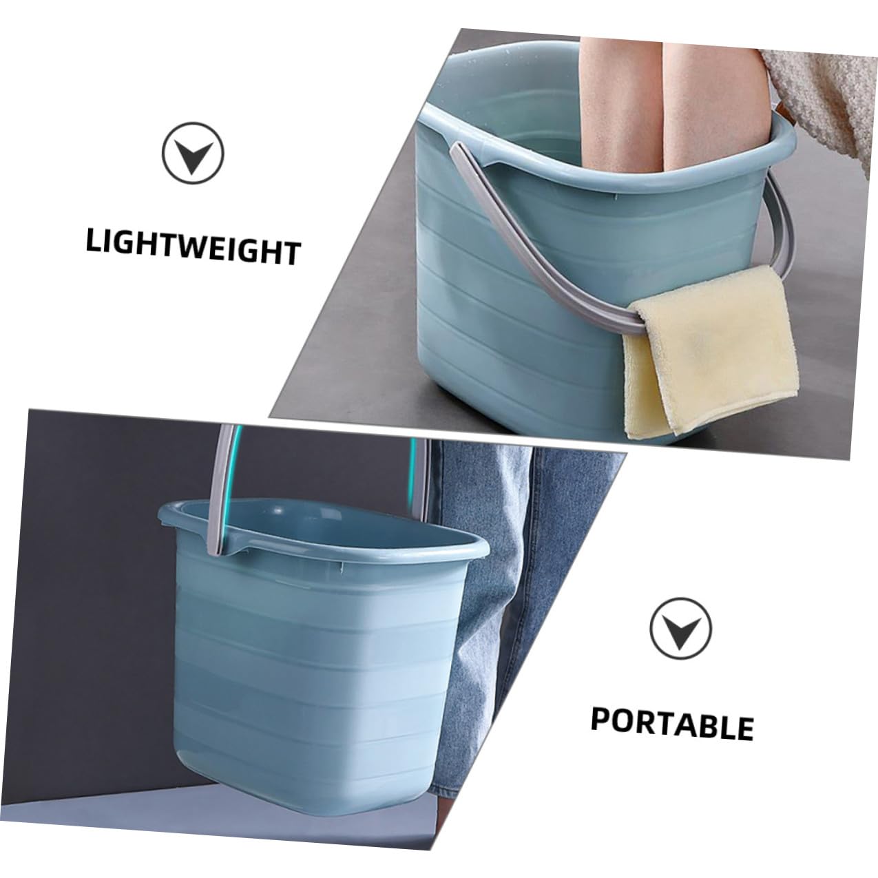 POPETPOP Secchio di Plastica Manico 11l Rettangolare per Pulizia Casa Multiuso, Resistente All’ossidazione e Facile da Trasportare, Contenitore per Acqua e Stoccaggio per Giardino e Bucato