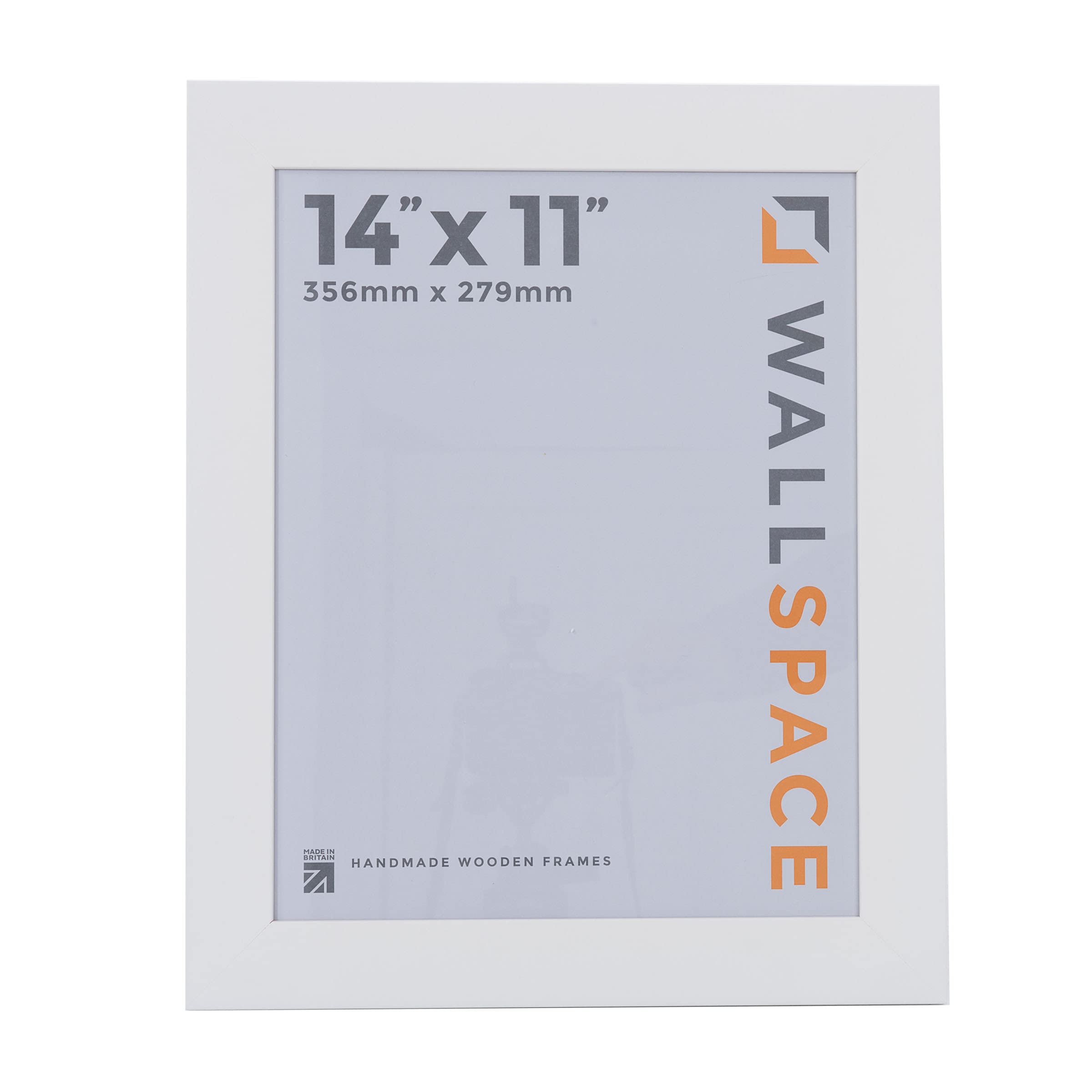 Wall Space Wide 14x11 White Picture Frame | White 11x14 Photo Frame | 14 x 11 inch | 356x279mm | 35.6x27.9cm | Solid Wood Wooden with Real Glass | Handmade in UK