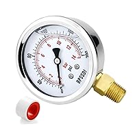 Vista 15 de 0-15 Psi Manómetro de baja presión lleno de líquido de glicerina, esfera de 2.5", montaje inferior de 1/4" NPT, carcasa de acero inoxidable 304