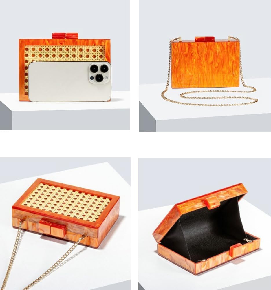 Fashion Acrylic Evening Bag for Women 2026 Clutch Purse Stylish Woven Rattan Shoulder Bag for Dressy Prom Party