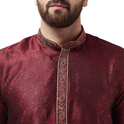 Sojanya (Since 1958 Men'S Silk Blend Maroon Kurta And Off White Churidar Pyjama Set, Size 444