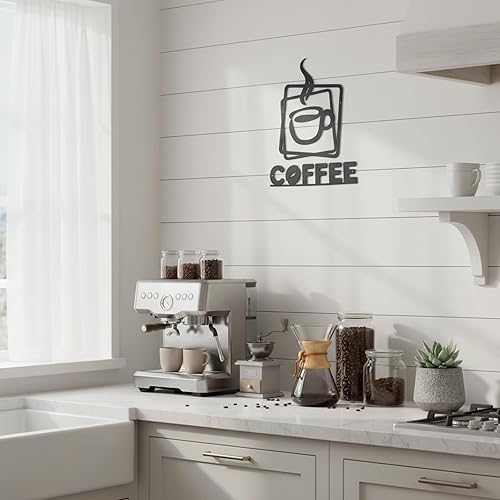 Miniatura 4 de Aimto Decoración de pared metálica de café, cafetería, oficina, cocina (9 pulgadas, negro, juego de 2)