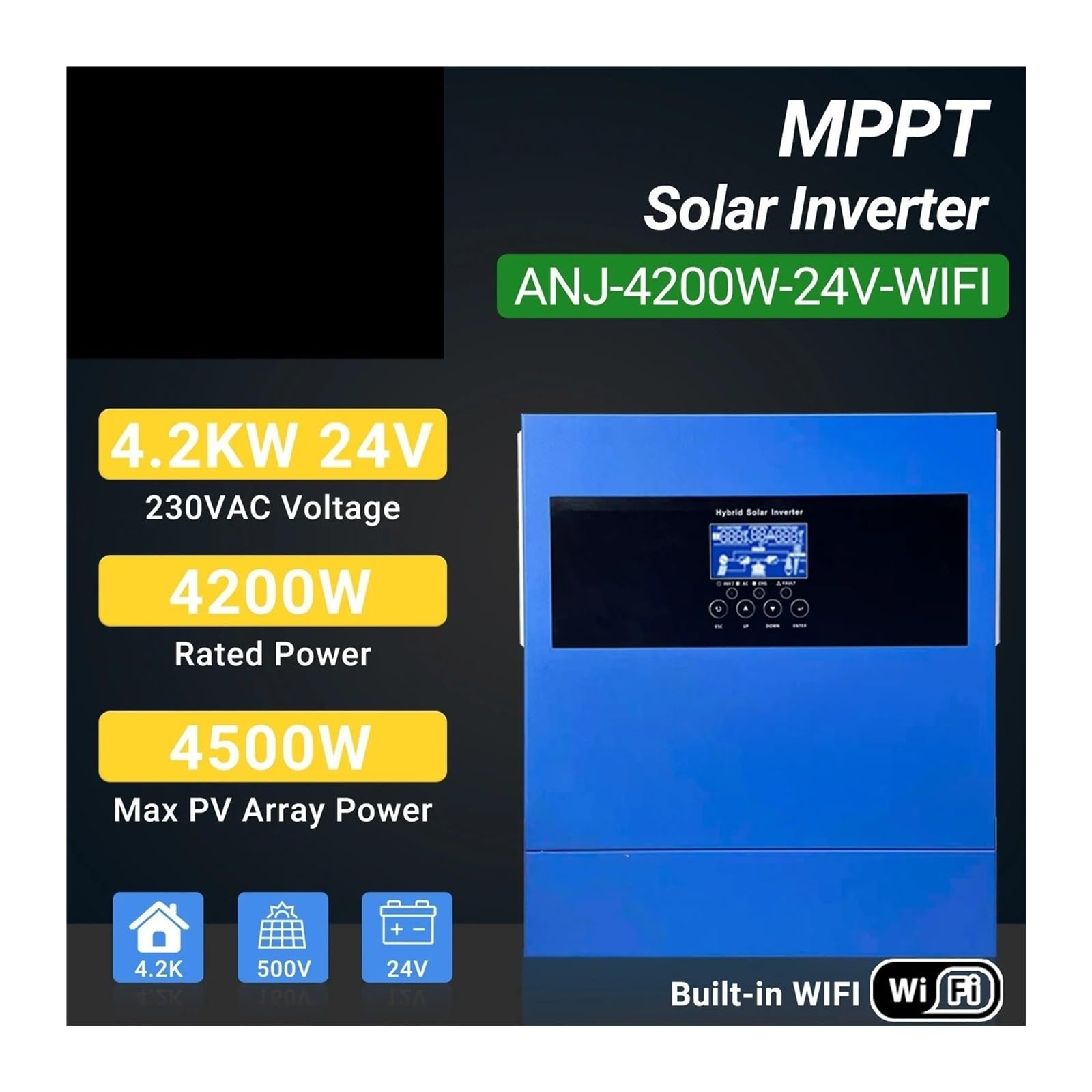Power Inversor Corriente Inversores Solares para Híbridos 6.2KW 5K 48V 4. 24V 220-240V Onda Sinusoidal para Pura WiFi MPPT LiFePO4 Soporte Inversor para PV(ANJ-5000W-48V-WIFI)