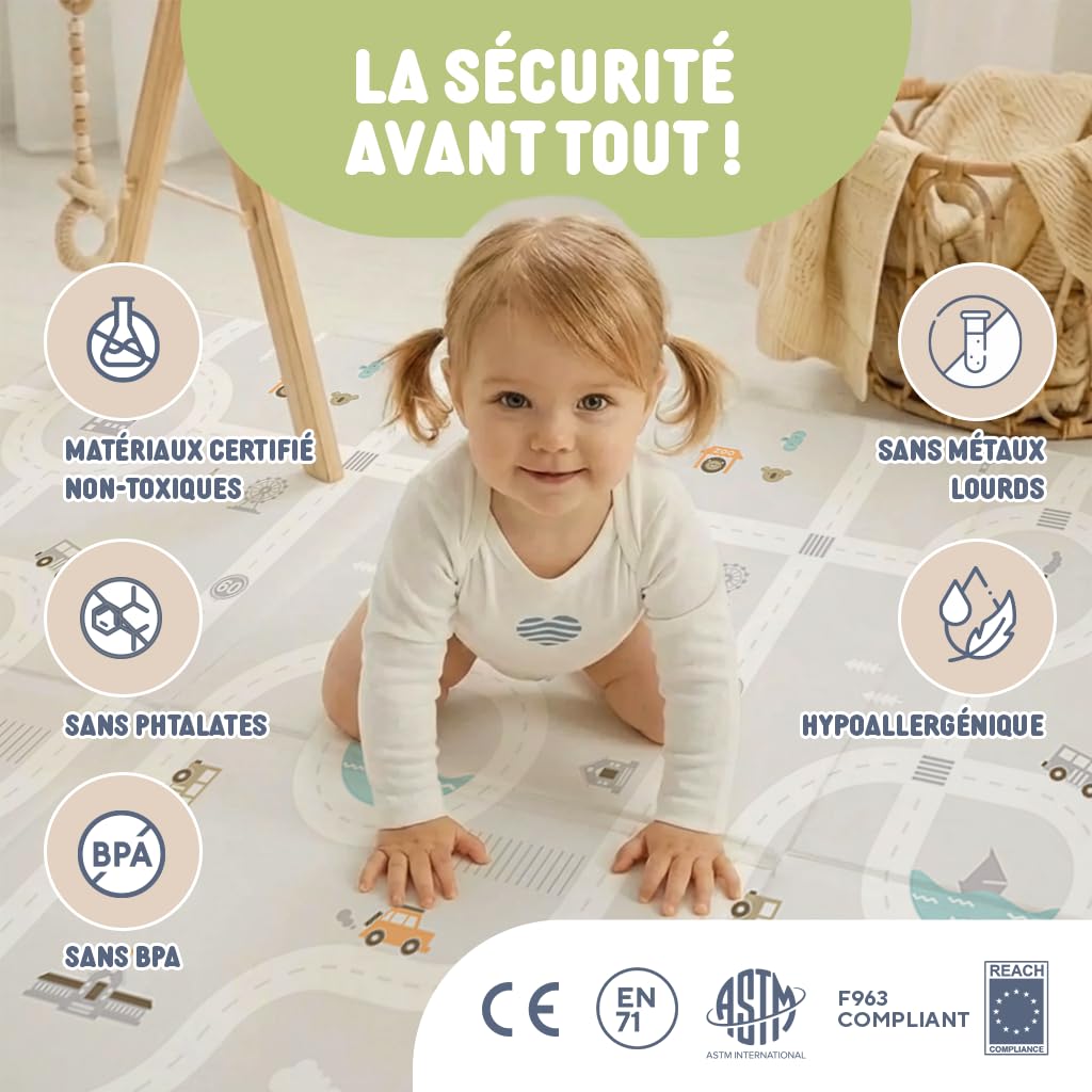 Tapis d'Éveil et de Jeux Bébé Treelys Urban Railway | Tapis Pliable Réversible 150x200 cm Circuit Routier | Tapis de Motricité Bébé XPE 15mm Certifié EN71 | Tapis Enfant Cadeau Naissance 0-3 Ans
