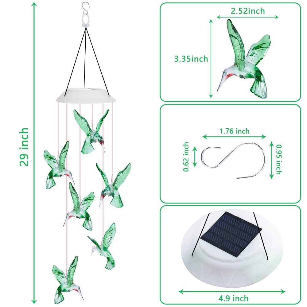 Colibrì Campanelli Eolici Solare Luci Solari Esterno per Giardino LED Solare Campane a Vento Regalo Donna Compleanno Mamma Natale Impermeabile Decorazione per EsterniBalcone Terrazza Gazebo (Colibrì)