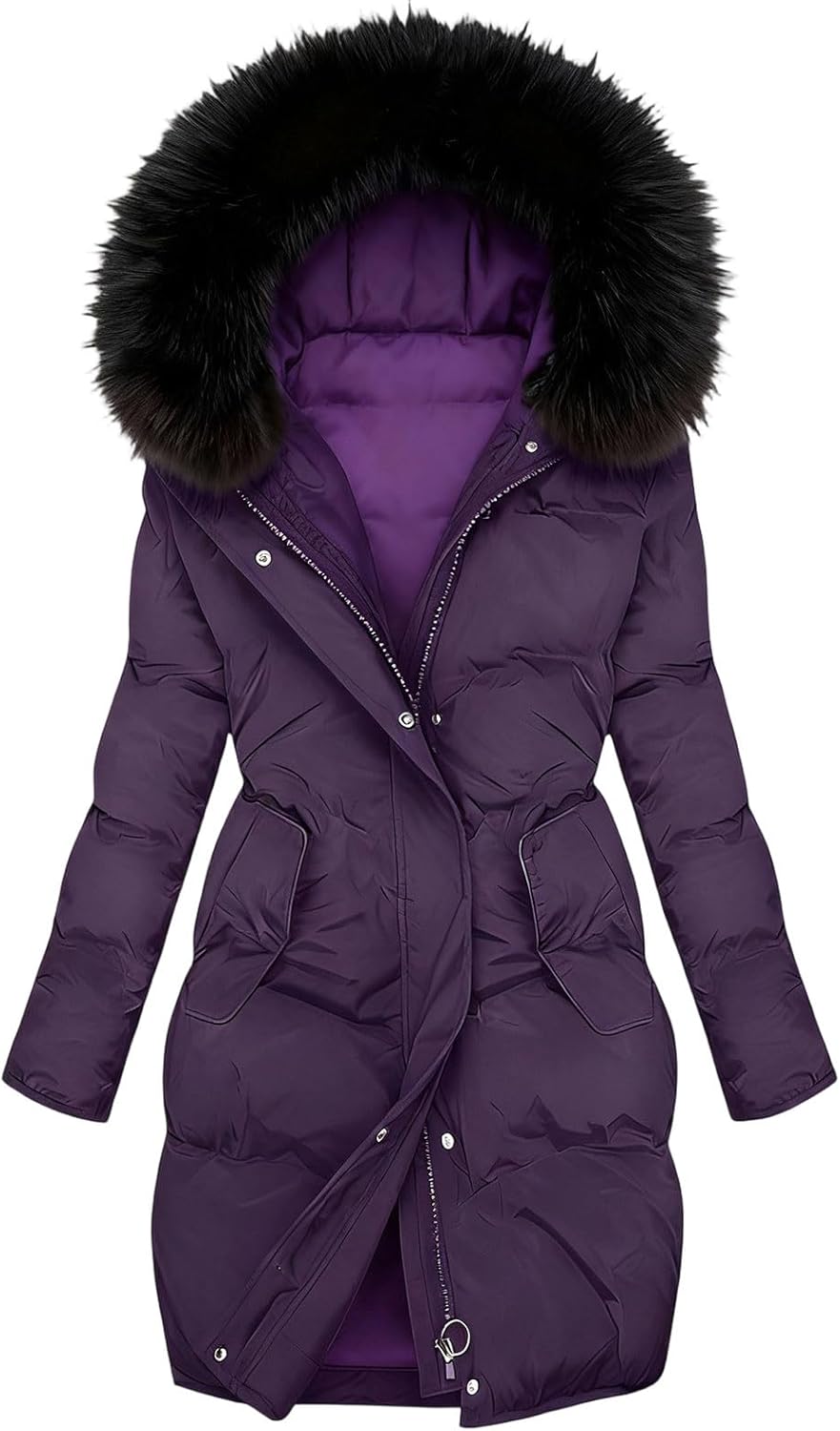 Long Puffer Jacket Womens - Warm Insulated Winter Coats for Women with Fur Trim Hood Parka Jackets Stylish Thermal