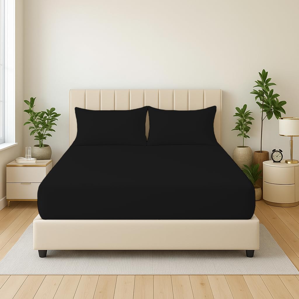 Dazzle Collection® Full Fitted Sheet Bed Sheets 100% Polycotton Machine Washable Fitted Sheet (4FT Small Double, Black)
