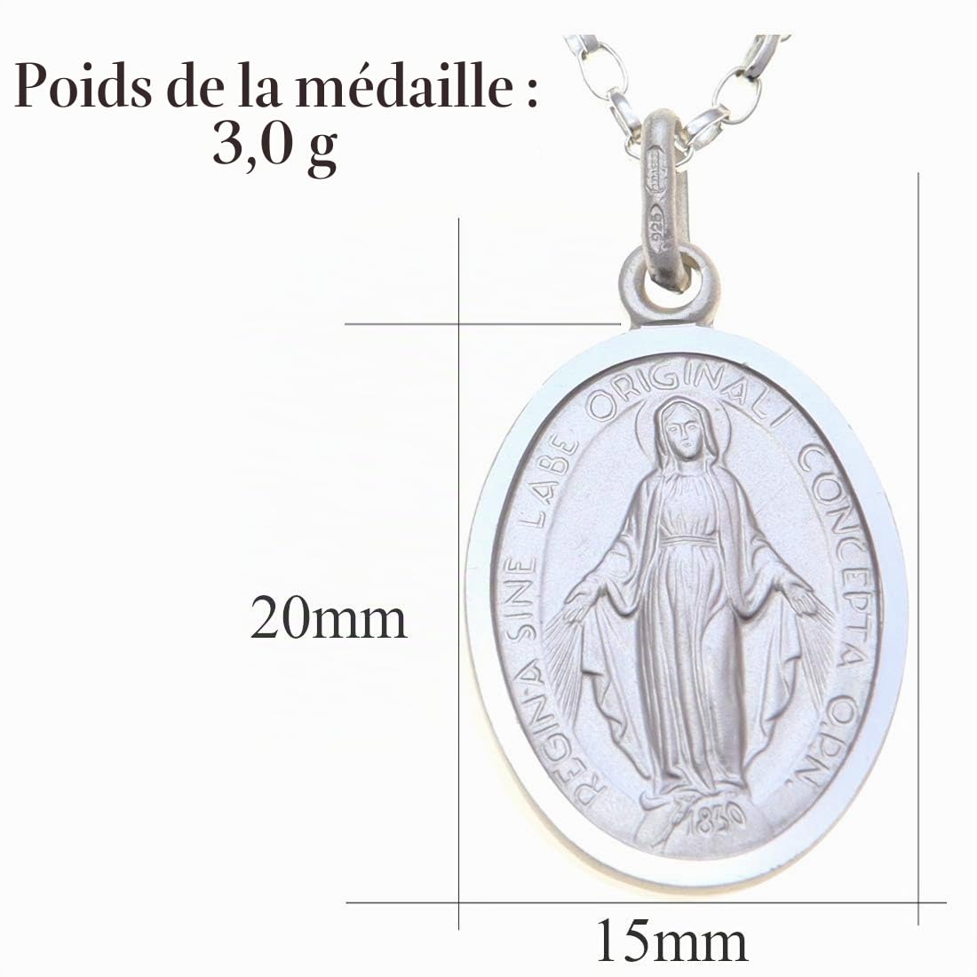 Alexander Castle Collier Catholique avec Médaille Miraculeuse en Argent Sterling 925 - Médaille Miraculeuse 20mm x 15mm - Chaîne en Argent de 45cm et Coffret Cadeau Bijoux