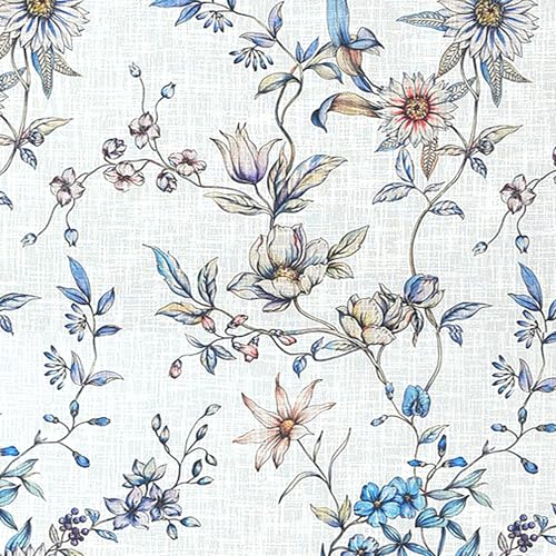 Image of Cortina Linen Printed Sheer Curtain Set of 2 Eyelet Ring Hanging, Floral Printed Curtains Non Blackout Light Filtering Curtains (White, 9FT)