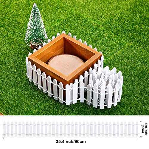 Chinco 4 Pieces 35 Inch Fairy Garden Fence Wood Picket Fence Miniature Garden Ornament for Dollhouse Mini Village Landscape Home Plant Pot DIY Diorama Project(White)