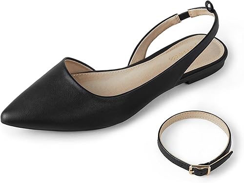 Arromic Women's Slingback Flats Shoes Pointed Toe Two-Way Wear Adjustable Ankle 