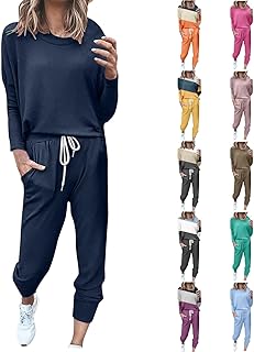 Sweatsuits Women 2 Piece Outfit Fall 2025 Long Sleeve Tops High Waisted Joggers Lounge Set Travel Clothes Track Suit