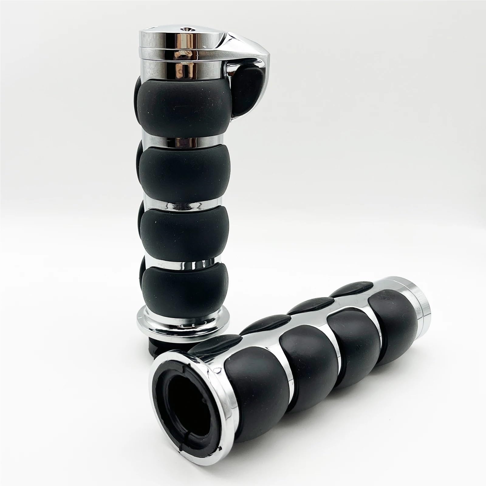 Manillar de Motocicleta Empuñaduras Mano para 25mm, empuñaduras Manillar, Goma Aluminio Cromado Cubre Puños Moto