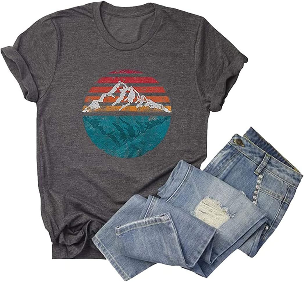 Chulianyouhuo Women Sunset Organic Graphic Nature Travel T Shirt Short Sleeve Tee Tops