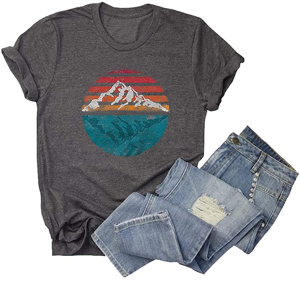 Chulianyouhuo Women Sunset Organic Graphic Nature Travel T Shirt Short Sleeve Tee Tops