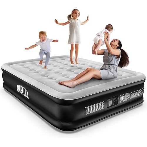 Airefina Queen Air Mattress with Built-in Pump, Blow up Mattress Colchon Inflatable Mattress with Flocked Surface