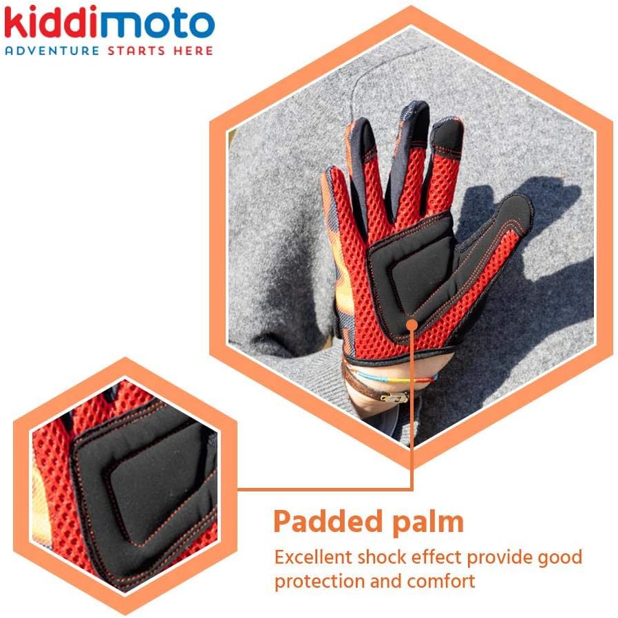 KIDDIMOTO Kids Cycling Full Finger Gloves - for Kids Bike, Balance Bike, Scooter, and Skateboard (Gloves for Girls and Boys) | Available in Different Sizes & Designs (Flames, Large) : Sports & Outdoors