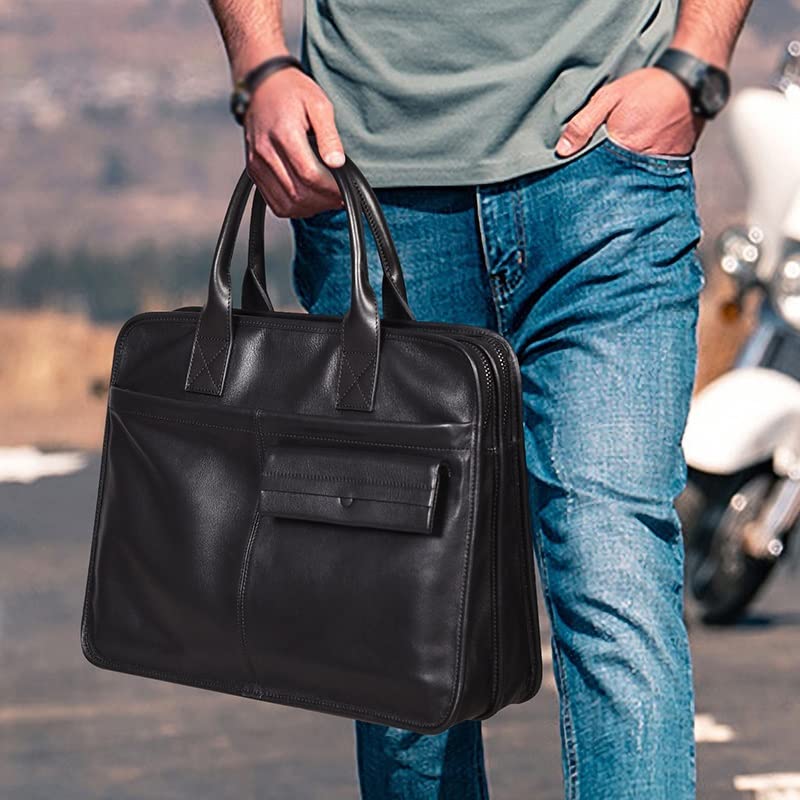 HBJWOV Soft Leather Large Capacity Business Briefcase Computer Bag Handbag Texture Tote Bag4