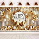DARSHANAM WORLD Birthday Decoration Backdrop Cloth Curtain (Pack of 1, Size: 5x8 Feet) Background Enhancer Poster,Happy Birthday Sign Theme-(Polyester). (Gold) gallery image