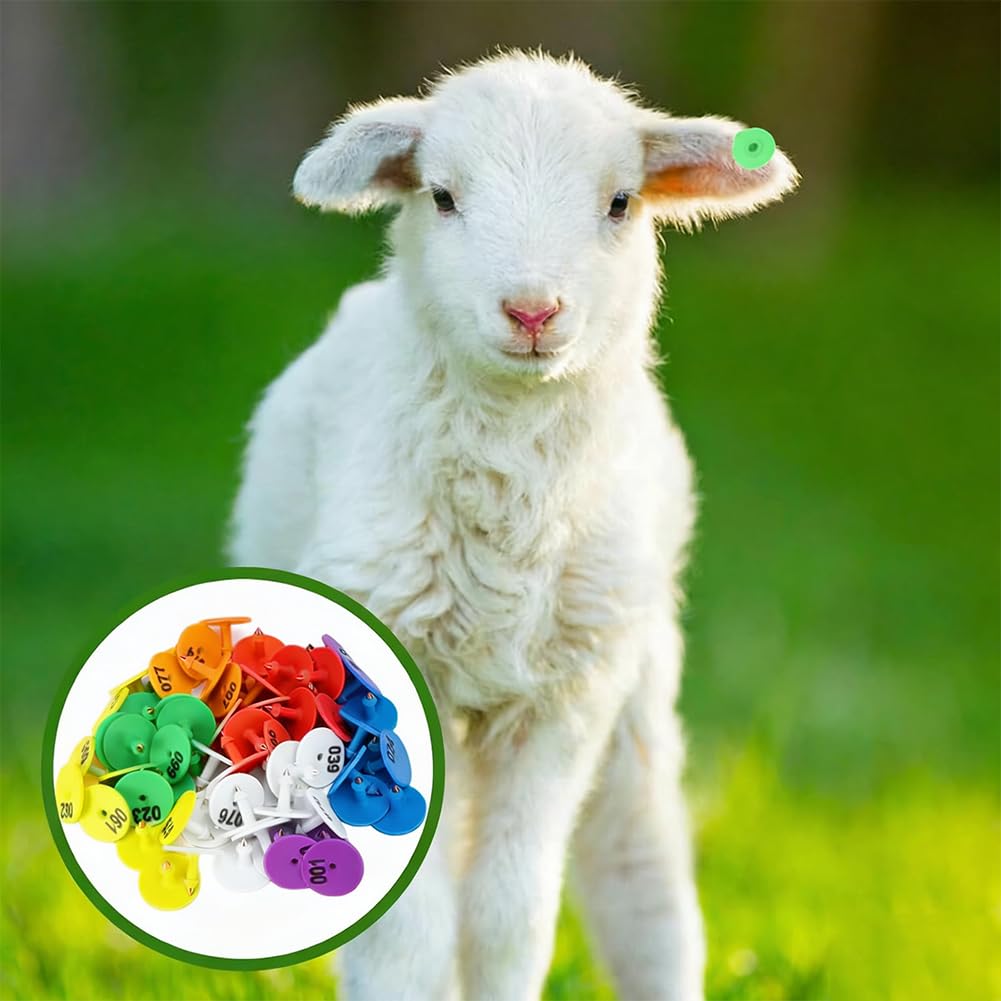 100 marche auricolari per bestiame con numeri tondi 001-1000 adatte per suini, ovini e bovini (verde/viola/rosso/bianco/giallo/blu/arancione) blu 001-100