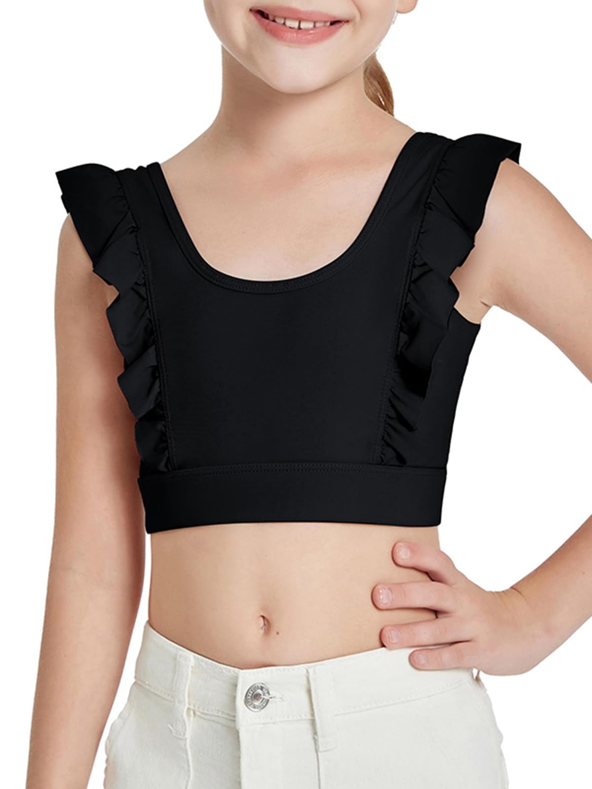 Girls Training Bra Cute Ruffle Sports Bra for Kids Comfort Dance Yoga Crop Top