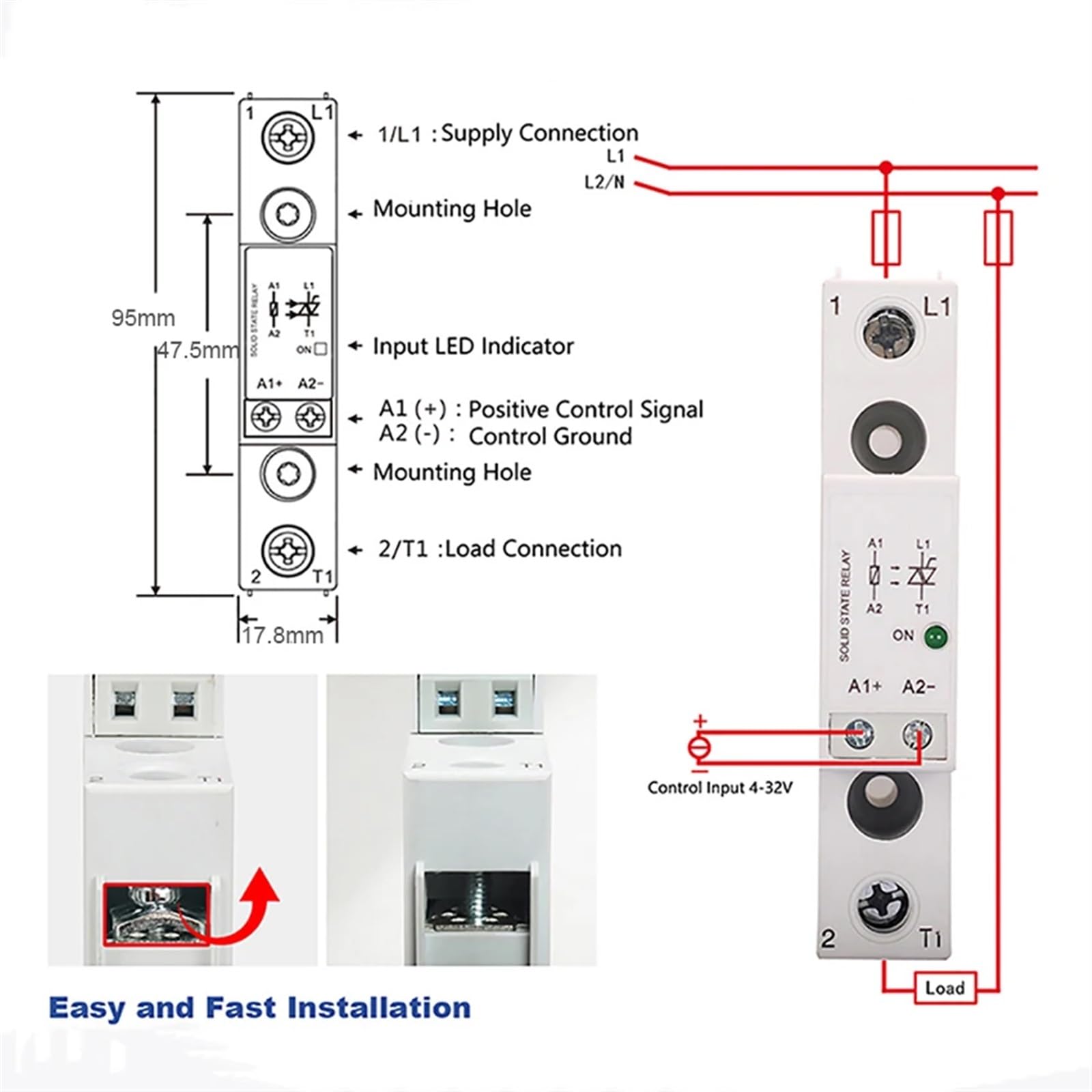 SSR Intermediate półprzewodnikowy przekaźnik sterujący płytka sterująca modułem do 5V 12 V 24 VDC napięcie wejściowe elektroniczny przekaźnik zasilania przełącznik din(25A 600VDC)