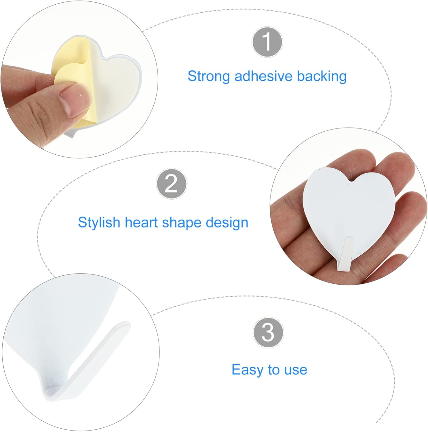 YARNOW 12 Pcs Strong Adhesive Hooks| Heart Shaped Decorative Wall Hooks for Robe Coat Towel Keys Bags Christmas Lights- Home Kitchen Bathroom Office (White) : Home & Kitchen