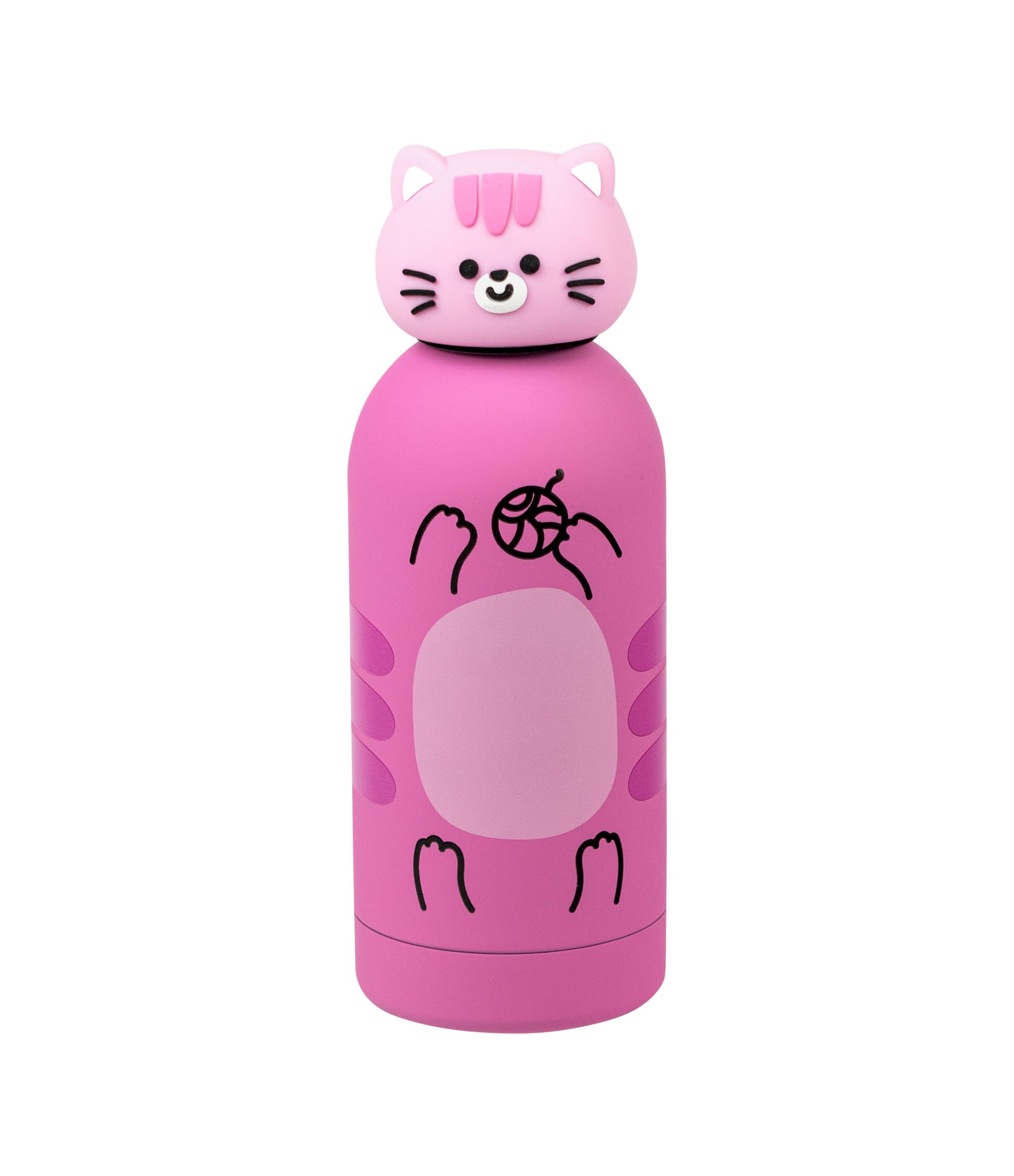 Cartomania Trinkflasche, Thermosflasche, Wasserflasche, Thermosflasche aus Edelstahl, BPA-frei, 350 ml, Silikondeckel, Kinder, Jungen, Mädchen, Geschenkidee, rosa mit Katzen