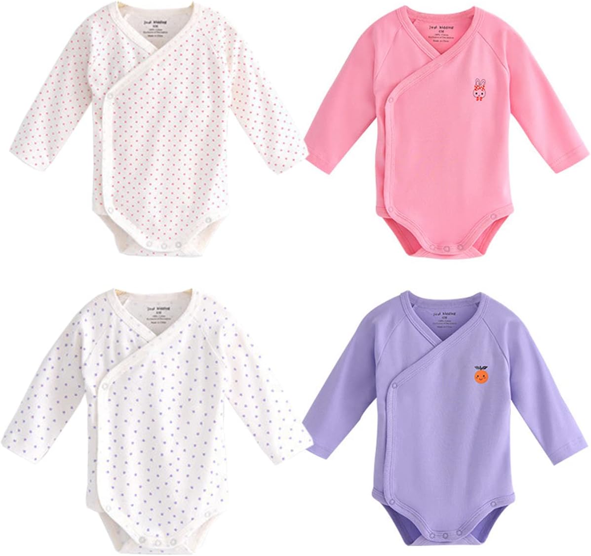 Baby Boys Girls Long Sleeves Kimono Bodysuit Cotton Baby Side-Snap Clothes Pack of Baby Layette Set