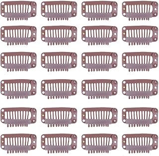 YANTAISIYU 24 pcs/lot 32mm 9-teeth Metal Hair Clip with Rubber Snap Clips for Hairpiece Wig Accessories Clips (Light Brown)