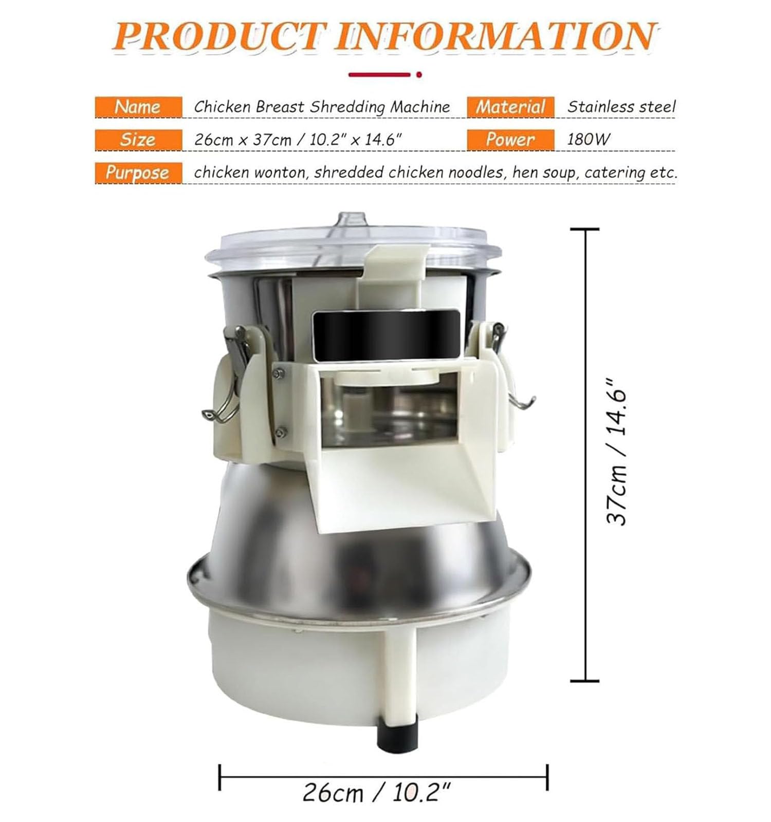 180W Automatischer Chicken Shredder,Elektrisches Hähnchen-Schredder-Drehwerkzeug,Großer Visuell Hähnchenbrustzerkleinerer,für gekochte Hähnchenbrust und Rindfleisch,30KG/H