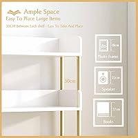 Vista 4 de Wide Open Shelf Bookcase - Modern 3-Tier Floor Standing Display Bookshelf with Three-Side Panels for Home and Office, Storage Shelving in Warm White